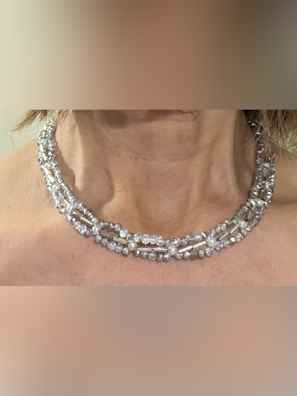 Crystal Beaded Necklace in Clear/Silver